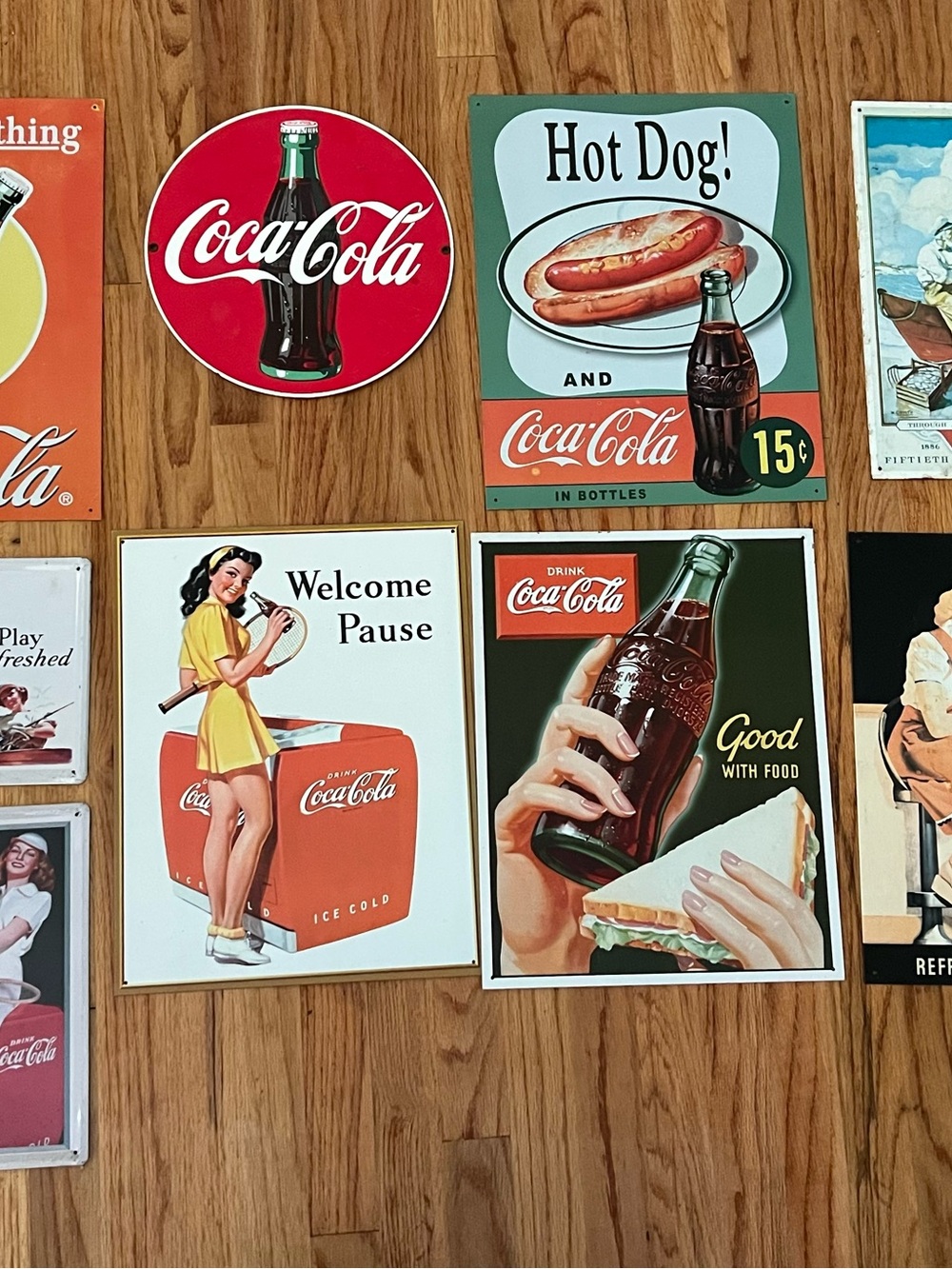 Lot of 9 Vintage Coca Cola metal signs retro coke tin wall decor man cave pack